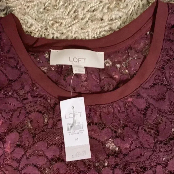 Loft Romantic Boho Business Causal Red Short Sleeve Floral Lace Women’s Top SzM - Picture 3 of 3